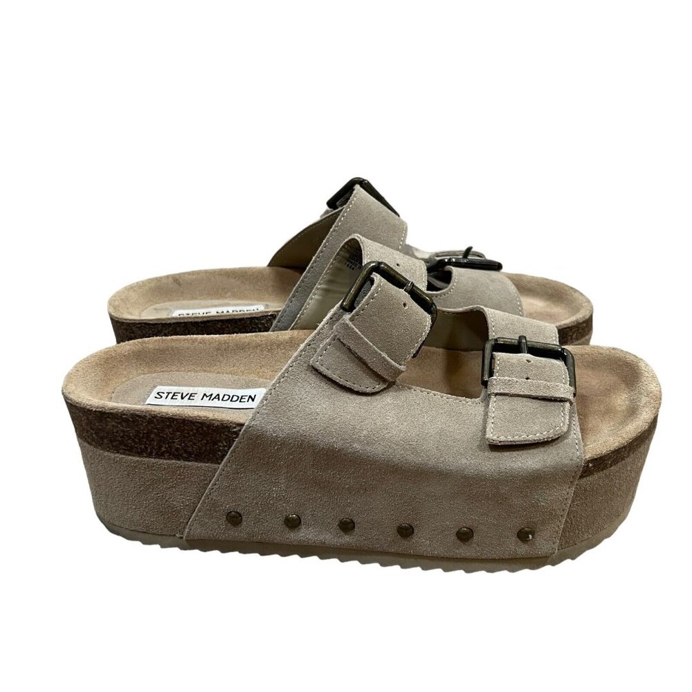 Steve Madden Kali Platform Sandals Size 9M Suede Leather Tauple Brown Neutral